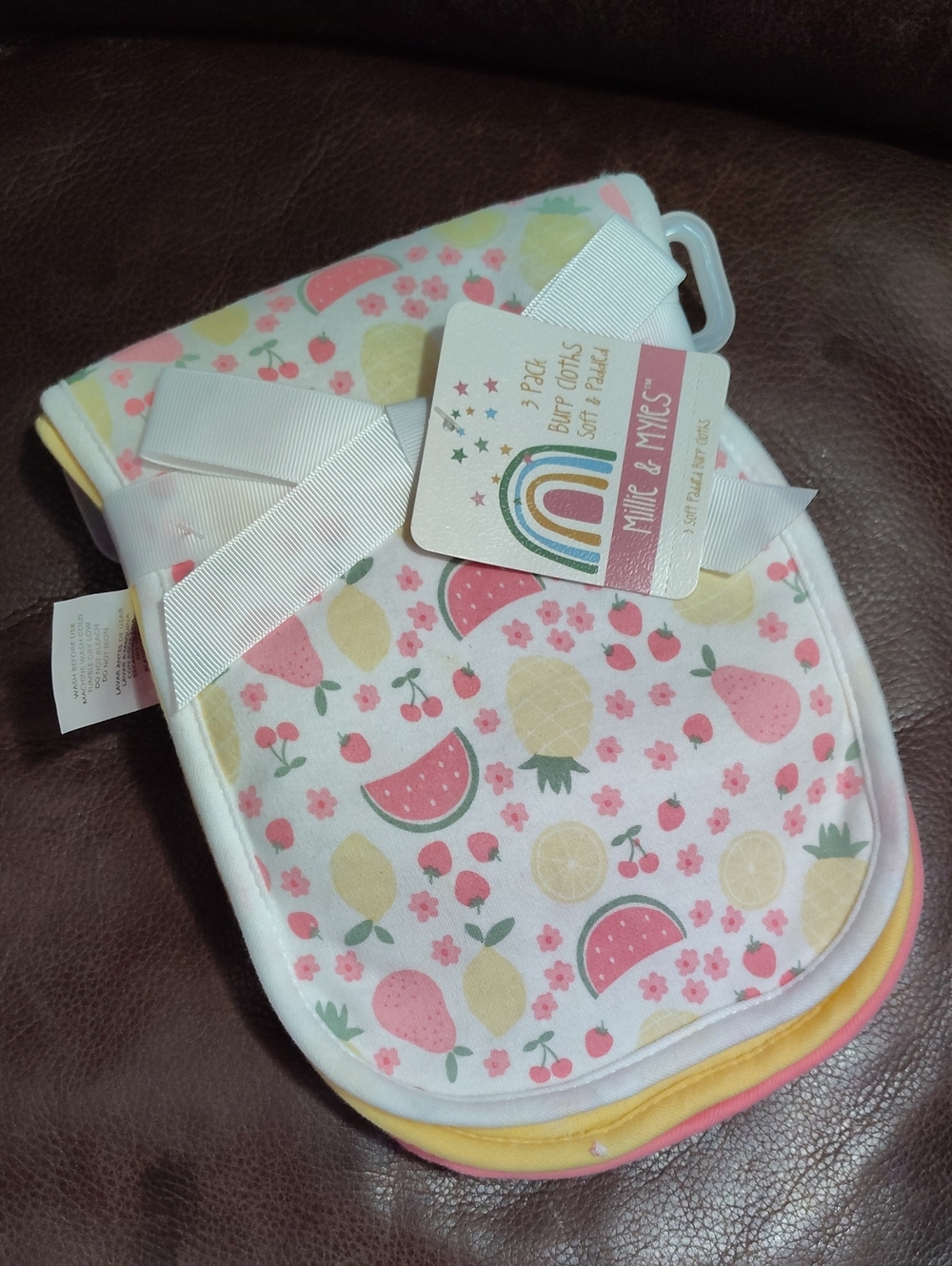 Nwt Kids Fruit Print Bib Set - Pink/Yellow/White $20